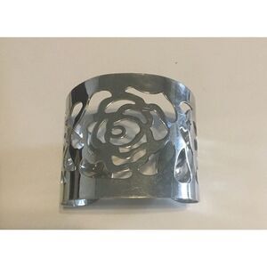 Stainless Steel Wide Rose Cuff Bracelet